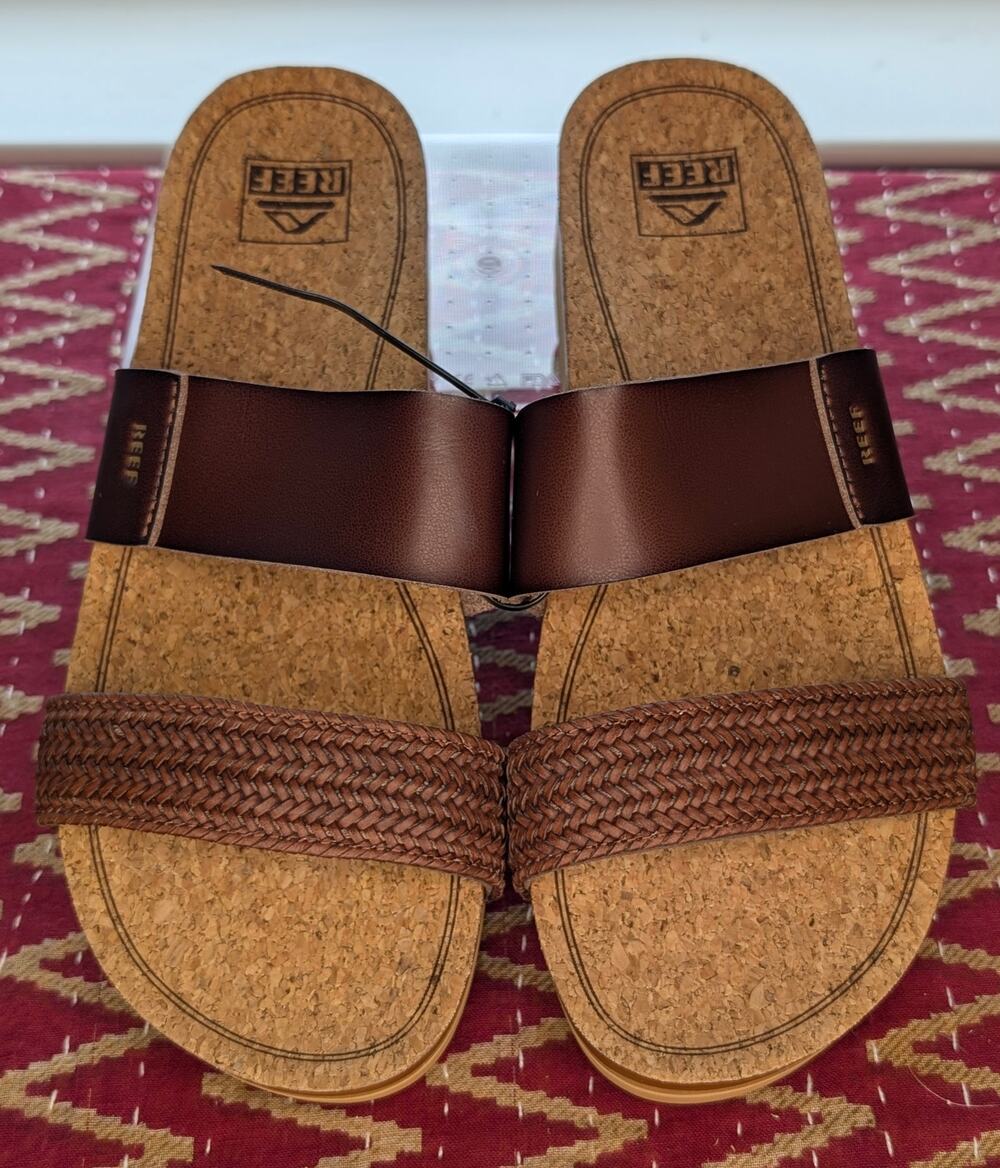 Reef Cushion Vista Hi Platform Slide Sandals Chocolate Braid Wmns 9.5 NWOT Beach